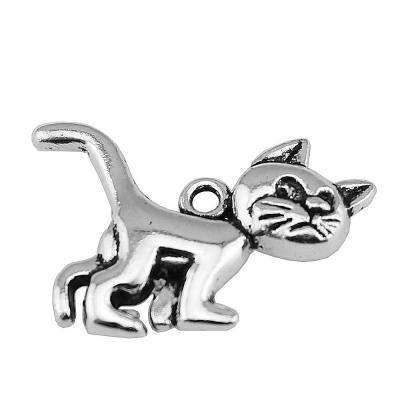 China Vintage 100pcs/bag 30x22mm Antique Bronze Plated Zinc Alloy ABD-C10319 Silver Plated Antique Cat Charms Pendants for sale