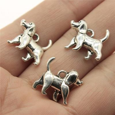 China Vintage 50pcs/bag 15x14x5mm Antique Silver Plated Zinc Alloy Cute 3D Puppy Charms Pendants ABD-C12682 for sale