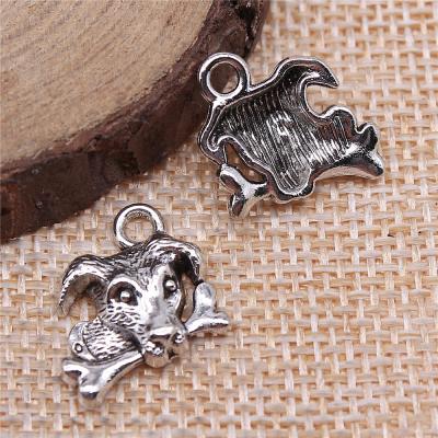 China Vintage 50pcs/bag 15x15mm Antique Silver Plated Zinc Alloy Dog With Bone Charms Pendants ABD-C10925 for sale