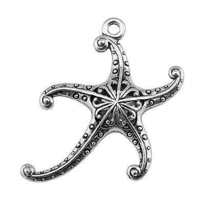 China 10pcs/bag 45x43mm Vintage Antique Silver Plated Bronze Plated Zinc Alloy Hollow 3D Starfish Charms Pendants ABD-C10164 for sale