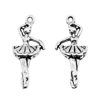 China Vintage 100pcs/bag 31x14mm Antique Silver Plated Zinc Alloy Dancing Girl Charms Pendants ABD-C12054 for sale