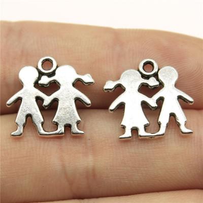 China 200pcs/bag 16x17mm Vintage Antique Silver Plated Boy And Girl Charms Zinc Alloy Pendants ABD-C12347 for sale