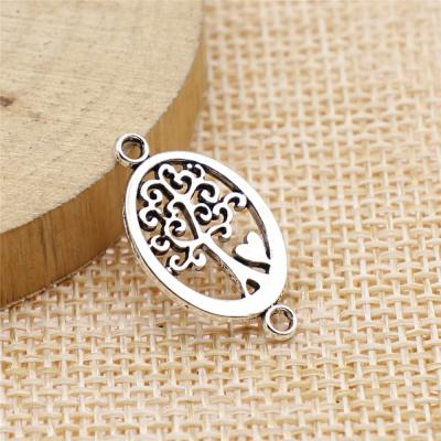 China 200pcs/bag 13x23mm Silver Plated Vintage Antique Heart Tree Silver Plated Zinc Alloy Oval Connector Charms Pendants ABD-C13403 for sale