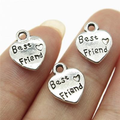 China Vintage 400pcs/bag 12x10mm Silver Plated Zinc Alloy Antique Heart Double Sided Best Friend Charms Pendants ABD-C12028 for sale