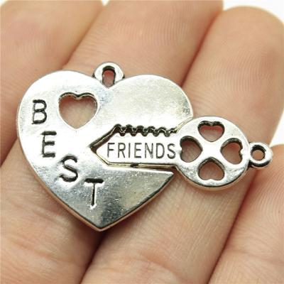 China 20pcs/bag 36x25mm Vintage Antique Best Friend Silver Plated Zinc Alloy Heart Key Charms Pendants ABD-C12518 for sale