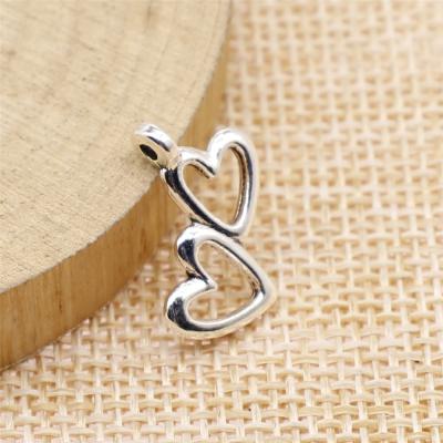 China Vintage 200pcs/bag 18x16mm Antique Silver Plated Zinc Alloy Double Hearts Charms Pendants ABD-C12993 for sale