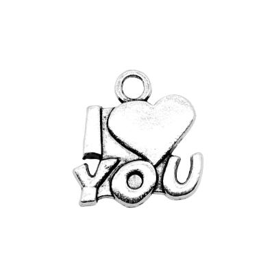 China 100pcs/bag vintage antique 15x15mm silver plated antique bronze plated zinc alloy charm I love you pendants ABD-C10979 for sale