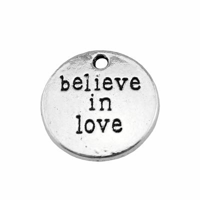 China Vintage 100pcs/bag 20mm Antique Silver Plated Bronze Plated Zinc Alloy Believe In Love Charms Pendants ABD-C10175 for sale