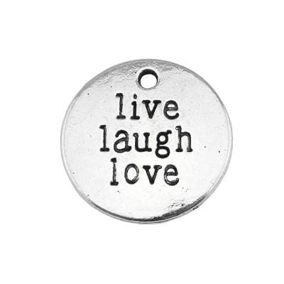 China Vintage 100pcs/bag 20mm Antique Silver Plated Live Laugh Love Charms Bronze Plated Zinc Alloy Pendants ABD-C10170 for sale