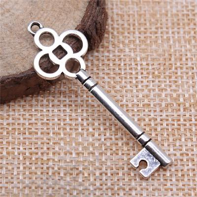 China Vintage 50pcs/bag 46x15mm Antique Silver Plated Bronze Plated Zinc Alloy Key Charms Pendants ABD-C11004 for sale