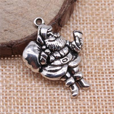 China 50pcs/bag 32x25mm Vintage Antique Silver Plated Zinc Alloy Christmas Santa Claus With Gift Dangle Charms ABD-C13073 for sale