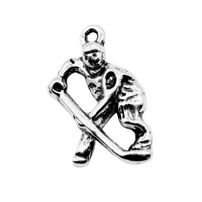 China 100pcs/bag 25x16mm Vintage Antique Silver Plated Bronze Plated Zinc Alloy Hockey Players Charms Pendants ABD-C10166 for sale