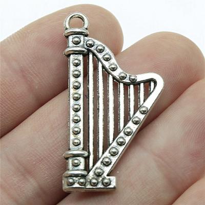 China Vintage 50pcs/bag 40x21mm Antique Silver Plated Bronze Plated Zinc Alloy Harp Charms Pendants ABD-C10540 for sale