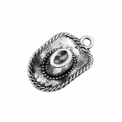 China Vintage 100pcs/bag 23x13mm Cowboy 3D Hat Charms Pendants ABD-C10307 Zinc Alloy Silver Plated Bronze Plated Antique Vintage for sale