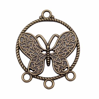 China 50pcs/bag 32x26mm Vintage Antique Silver Plated Bronze Plated Butterfly Earring Connector Porous Pendants ABD-C11895 for sale