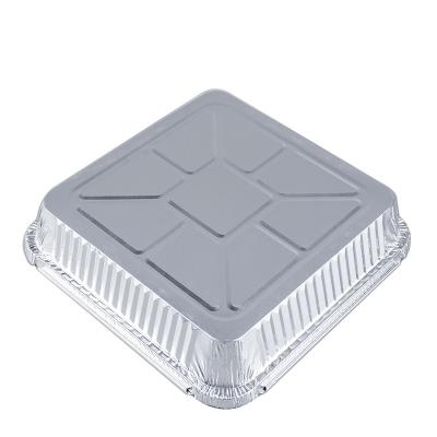 China Wholesale Eco-friendly Silver Aluminum Foil Tray Disposable Takeaway Aluminum Foil Food Container With Plastic Lids for sale