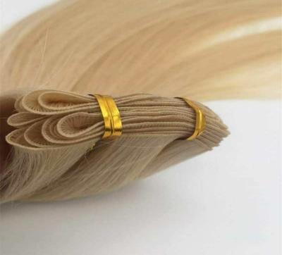 China Double Hand Drawn Silky Straight Wave Tied Weft Blonde Virgin Remy Russian Human Hair Weft Color for sale