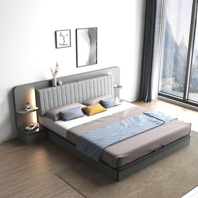 China Modern Nordic Simple Bedroom King Size With Led Lighting Double Beds Storage Headboard Large for sale