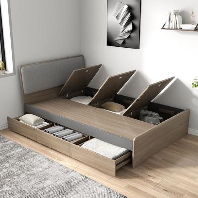 China Multifunctional Modern Wooden Queen Size Single Bed 1.5m Tatami Storage Headboard Fabric Storage Style Bed for sale