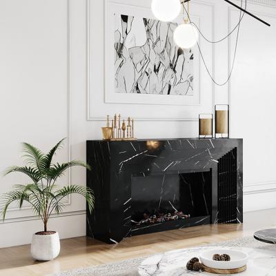 China Convertible Modern Luxury Furniture Console Tables Black Marble Living Room Corridor Corner Console Table With Electric Fireplace for sale