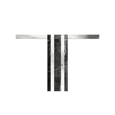 China Modern White Stripes Marble Luxury Black Marble Hallway Living Room Furniture Console Table Modern Console Table for sale