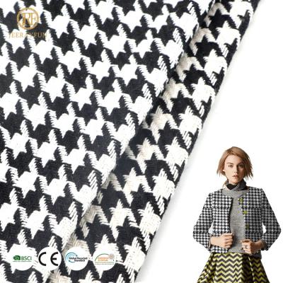 China Breathable Black And White Lattice Wool Polyester Tweed Fabric Italian Fabric Clothes Tweed for sale