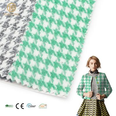 China New 2022 Breathable Design Customized Yarn Dyed Herringbone Checked Tweed Fabric 100p Wool Boucle Tweed Fabric for sale