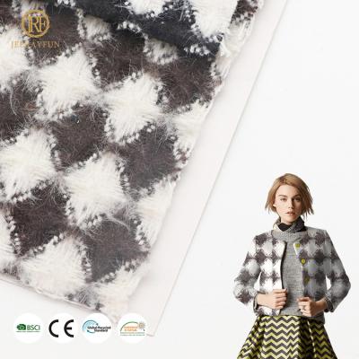 China New design breathable fabric for black and white rhombic dyed coated tweed fabric woven polyester colorful fabric for sale