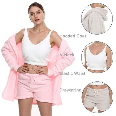 China QUICK DRY Women Clothes Hot Gift Pajamas Sets Women Short Set Top Matching 3 Pieces Long Sleeve Velor Velor Tracksuit Shorts Crop for sale