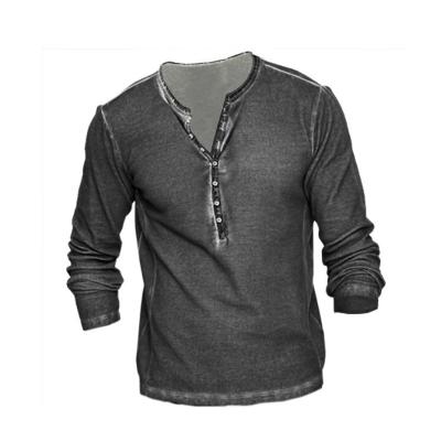 China Anti-Wrinkle Men's T-shirt Solid Color Henley Casual Long Sleeve Clothing Lightweight Breathable T-shirt Oversized T-shirt for sale