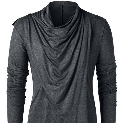 China Solid Heap Collar Anti-Wrinkle Men's Retro Knight Casual Loose Asymmetric Pullover Punk T-shirt Long Sleeve Mock T-shirt Mock Neck T-shirt for sale