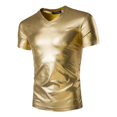 China Shiny Men's T Shirts Anti-Wrinkle T-shirts Plain V-Neck Vintage Wedding Party Cocktail Wear High Quality Cotton T-Shirt For Men for sale