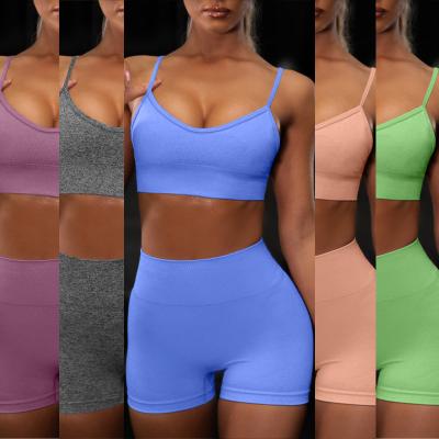 China Breathable Sexy Yoga Shorts Set Seamless Sling Yoga Wear Two Piece Sports High Waist Yoga Sets Fitness Women for sale