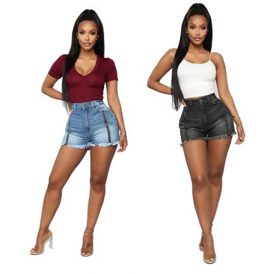 China Hot Selling QUICK DRY Women's Shorts Women's Sexy Bilateral Zipper Jeans Amazon Fashion Denim Shorts For Women for sale