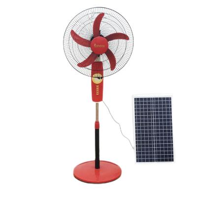 China 12V AC DC Solar Floor Fan With Led Light 16 Inch Brush Motor Pedestal Fan for sale