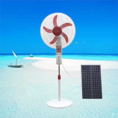 China Plastic AC / DC 12V Brush Motor Solar Floor Fan 16 Inch With Led Lights And Solar Panels for sale