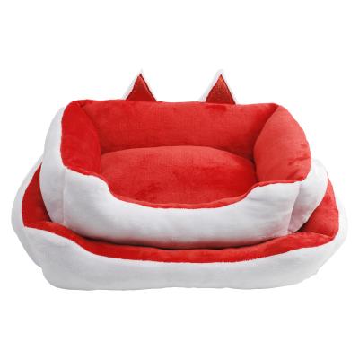 China 2021 Eco-Friendly Custom Made Luxury Para Luxury Soft Plush Cushion Travel Christmas Style Rectangle Pet Bed For Dogs for sale