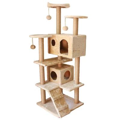 China Wholesale Luxury Scratch Stocked Large Design House Tunnel Climbing Cat Tree Furniture Scratch Toy for sale