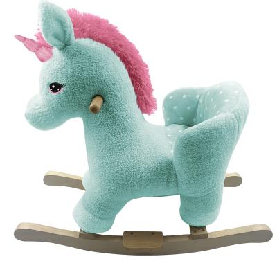 China Ride on 2021 new promotion Unicorn Toy Plush Wooden Rocking Horse soft and safe China toy for baby for sale