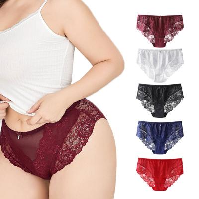 China Breathable plus size high quality breathable panties high waisted women panties 200 weight lace women underwear for sale