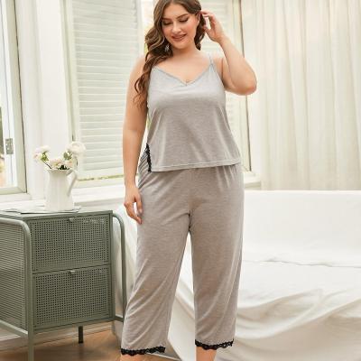 China Plus Size Breathable Solid Gray Custom Size Slips Nightgown Sexy Nightgowns Lady Full Lace Women Sleepwear Pajamas Set for sale