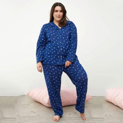 China Wholesale OEM Breathable Feminine Custom Women Sleep Set Plus Size Printed Women's Sleepwear Button Polyester Women's Long Sleeve Pajamas Set for sale