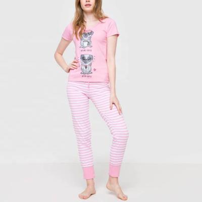 China Summer Breathable Custom Print ODM Sleep Wear Home Ladies Short Sleeve Leisure To Wear Simple Cotton Organic Sleepwear Singlet Pajamas Set for sale