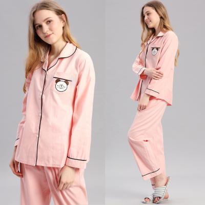 China OEM/ODM Thermal Custom Logo Plus Size Woven Embroidery Sleepwear Set Women Pink Cotton Womens Pajamas Set for sale