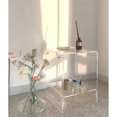 China Modern Nordic simple double-deck coffee table INS acrylic transparent nightstand side table small household tea cabinet for sale