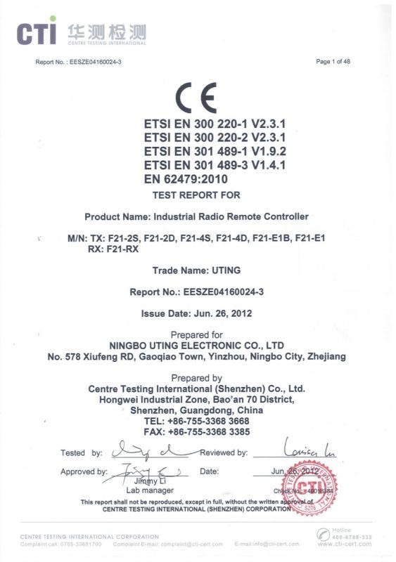 CE - NINGBO YOUTE ELECTRIC CO.LTD