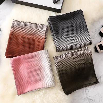 China Wholesale England Gradient Houndstooth Printing Silk Scarf Women Hijabs Shawls Soft Smooth Feeling Printed Head Wrap Latest for sale