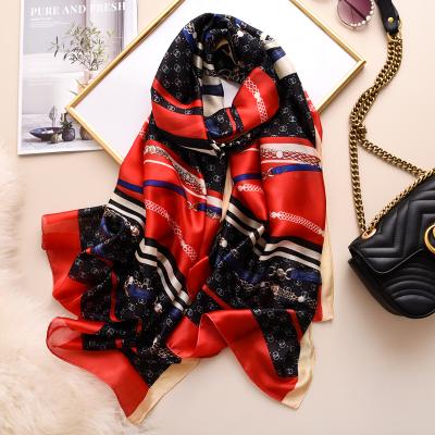 China 2021 Late Summer Soft Smooth Feeling Wholesale Silk Beach Shawls Head Wraps Fashion Lady Girls Unique Chain Silk Scarf for sale