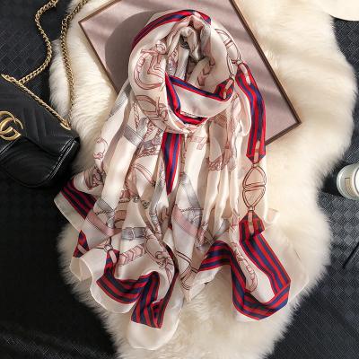 China Wholesale Soft Soft Feeling Dubai Silk Scarves 2021 Latest Fashion Women Luxury Chain Printed Scarf Chiffon Silk Shawls for sale