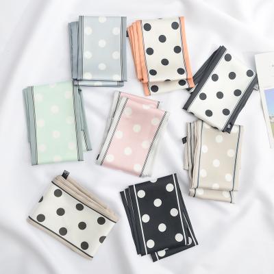 China Newest 2019 Korea Solid Color Polka Dot Neck Scarf Handle Bag Multifunctional Wholesale Decorative Silk Satin Small Long Scarf for sale